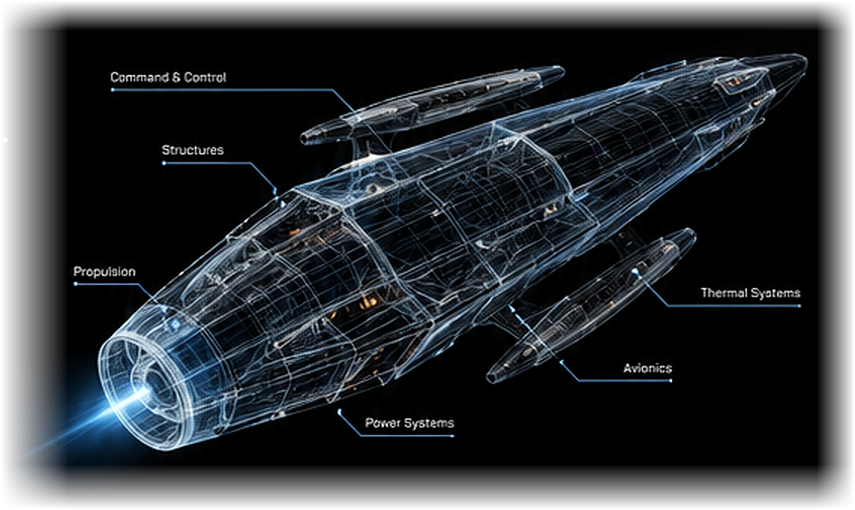 Technical cutaway illustration of an integrated Neebium spacecraft
